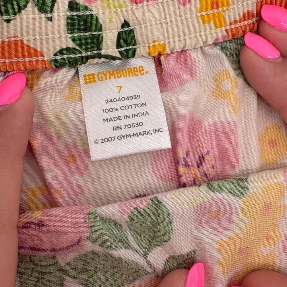 Gymboree Girls Orange Pink Floral Tiered Cotton Maxi Skirt Size 7 Vintage 2007